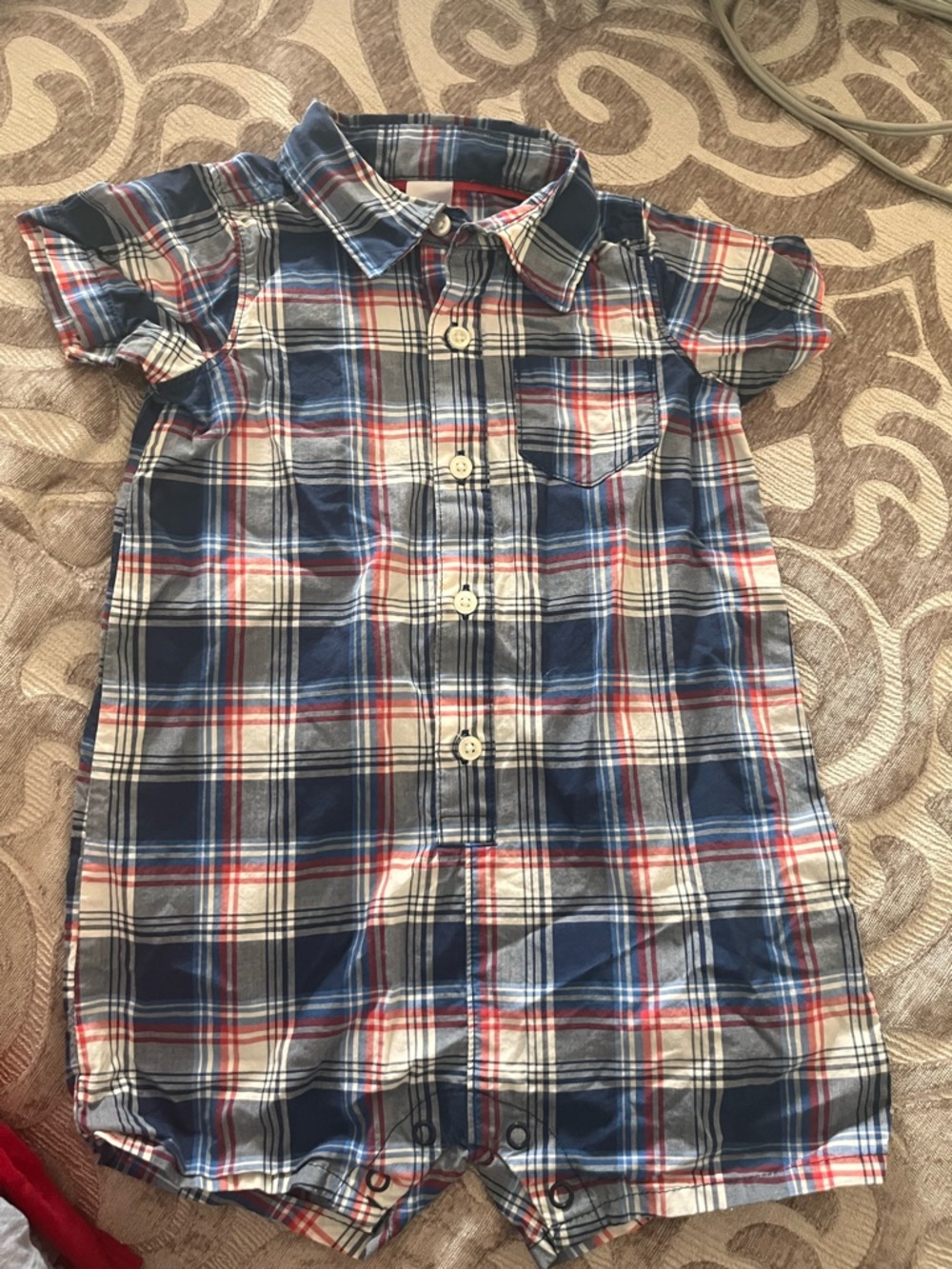 Carter's Red and Blue Plaid Button-Up Romper